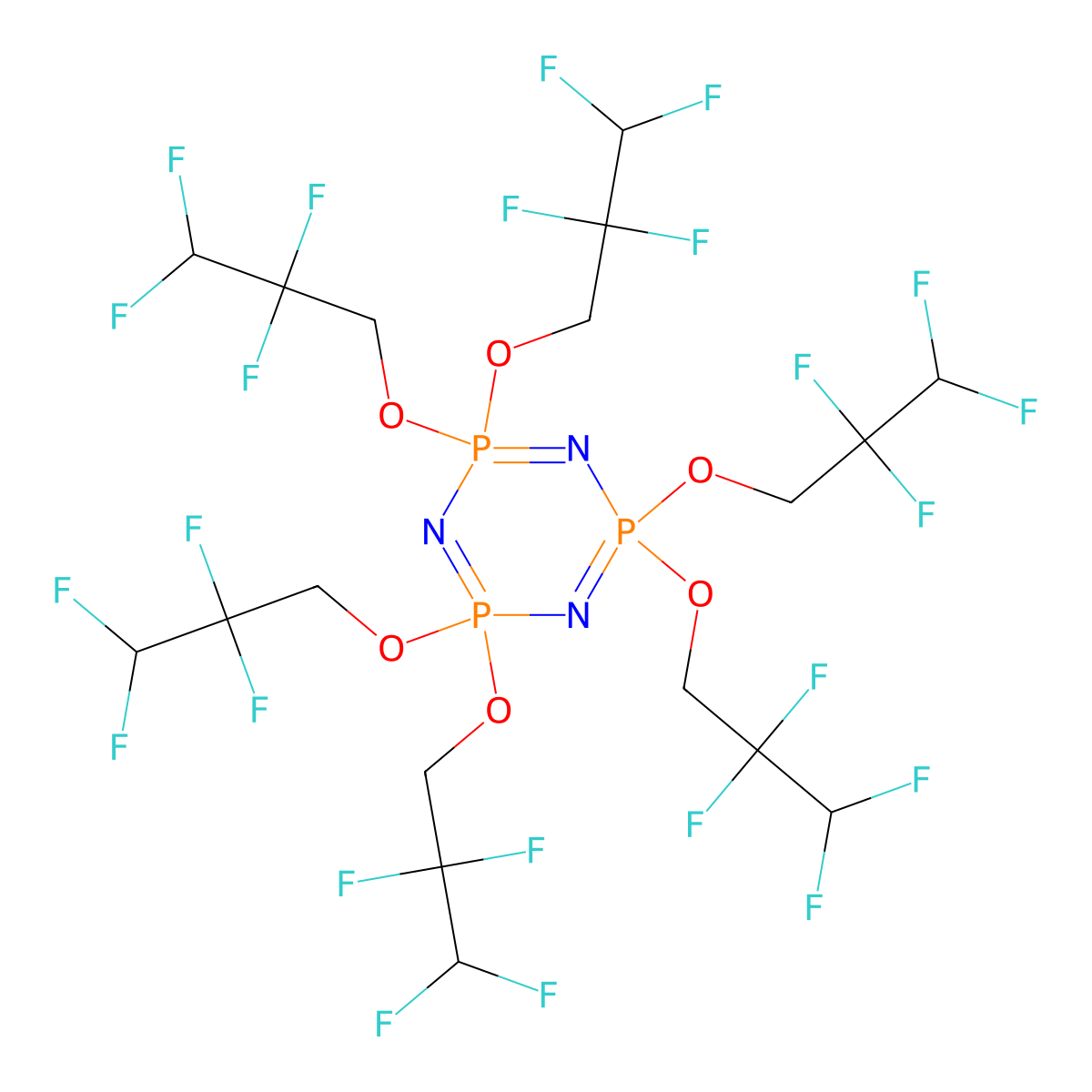 Hexakis(1H,1H,3H-perfluoropropoxy)phosphazene molecular structure, CAS 58943-98-9