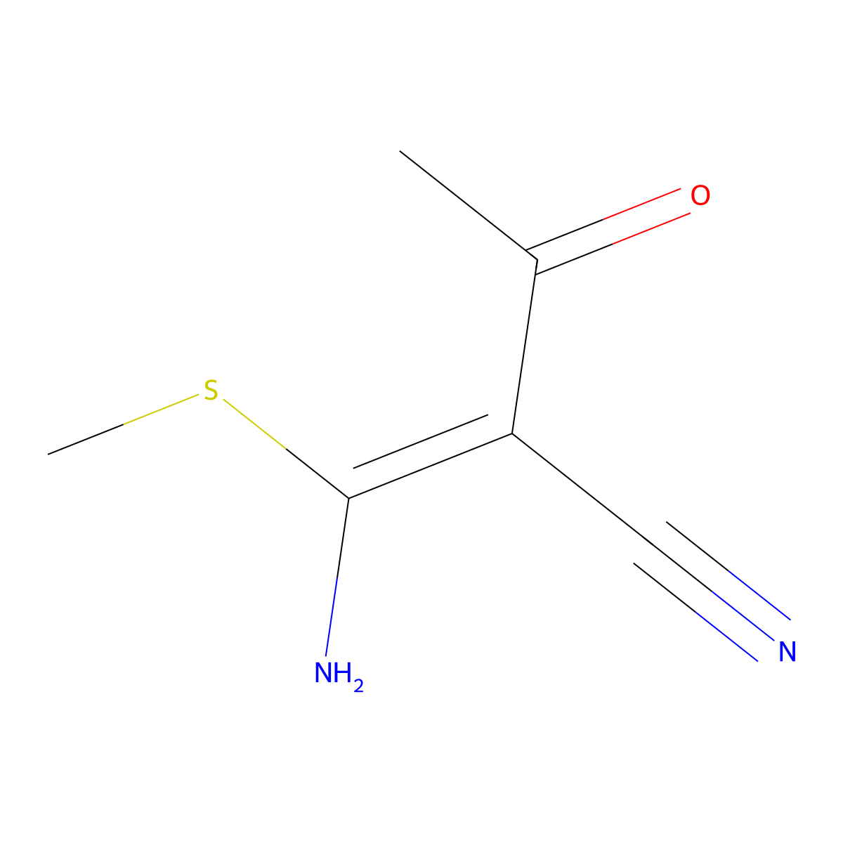 2-[Amino(methylsulfanyl)methylidene]-3-oxobutanenitrile molecular structure, CAS 58955-39-8
