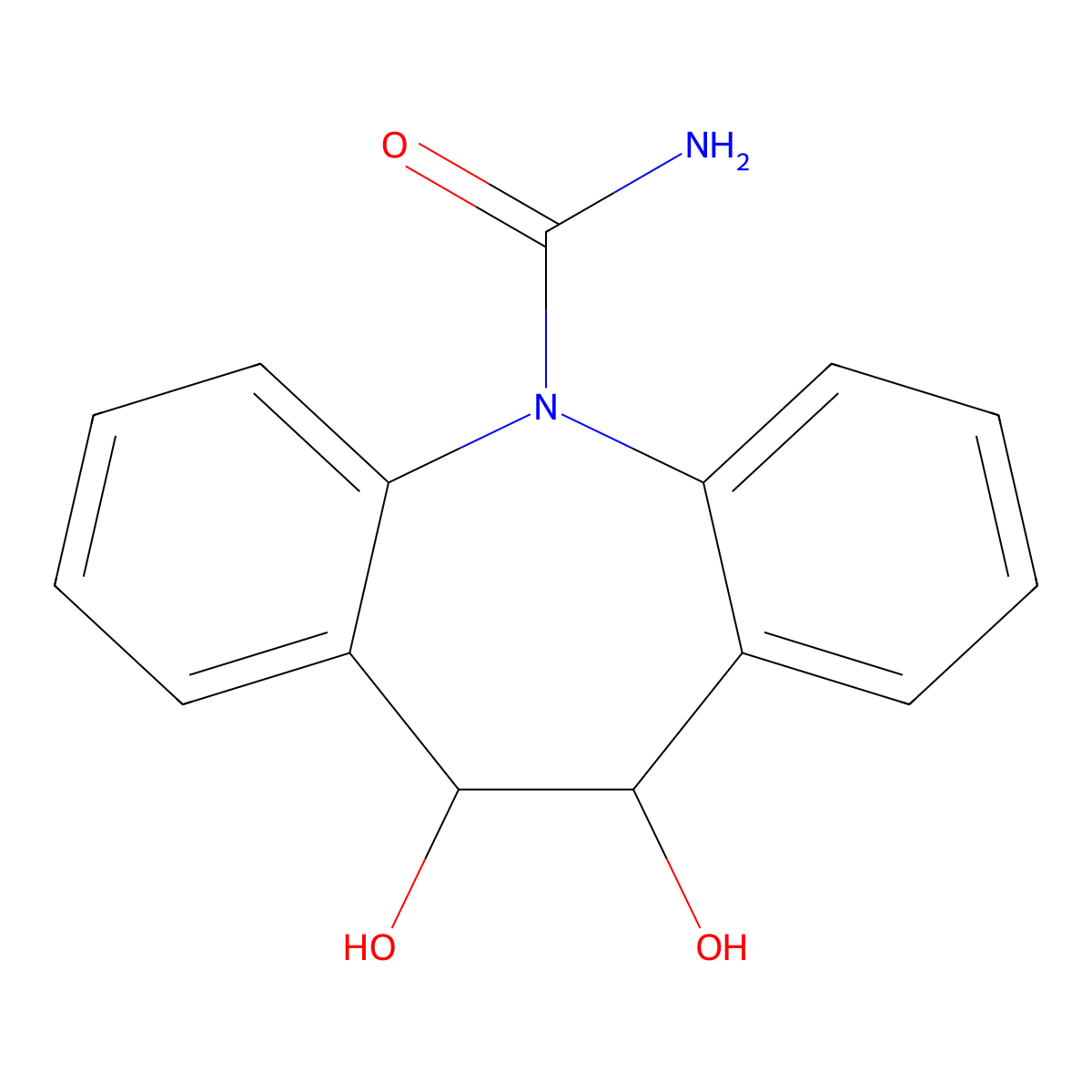 trans-10,11-Dihydroxy-10,11-dihydrocarbamazepine molecular structure, CAS 58955-93-4