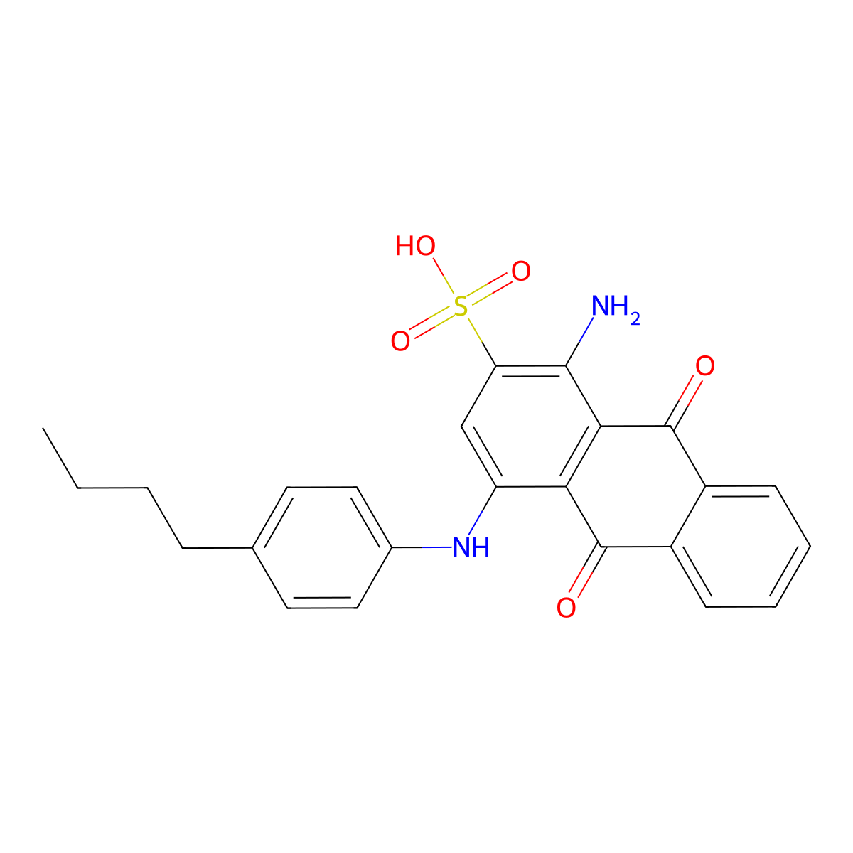 2-Anthracenesulfonic acid, 1-amino-4-[(4-butylphenyl)amino]-9,10-dihydro-9,10-dioxo- molecular structure, CAS 58965-11-0