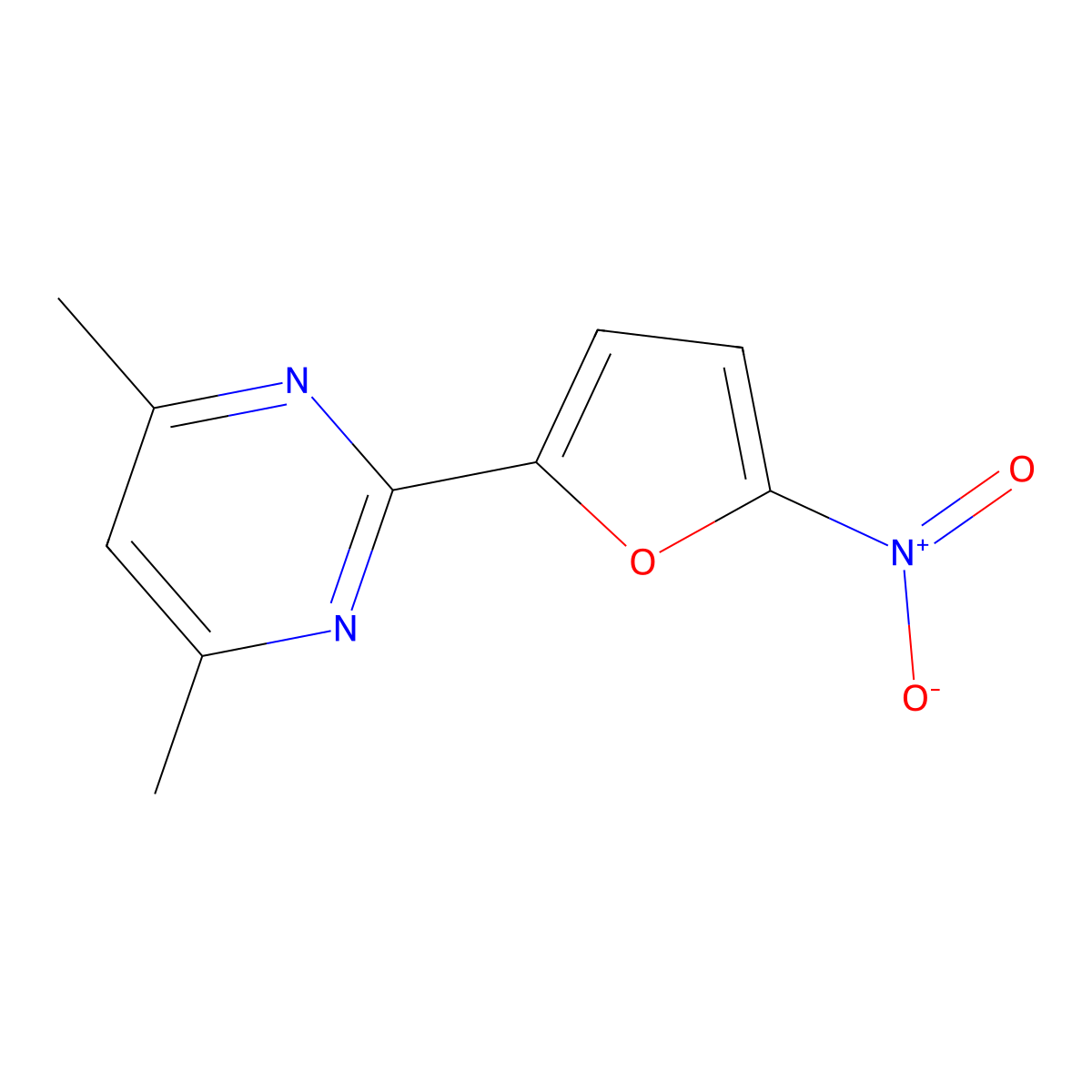 4,6-Dimethyl-2-(5-nitro-2-furyl)pyrimidine molecular structure, CAS 59-35-8