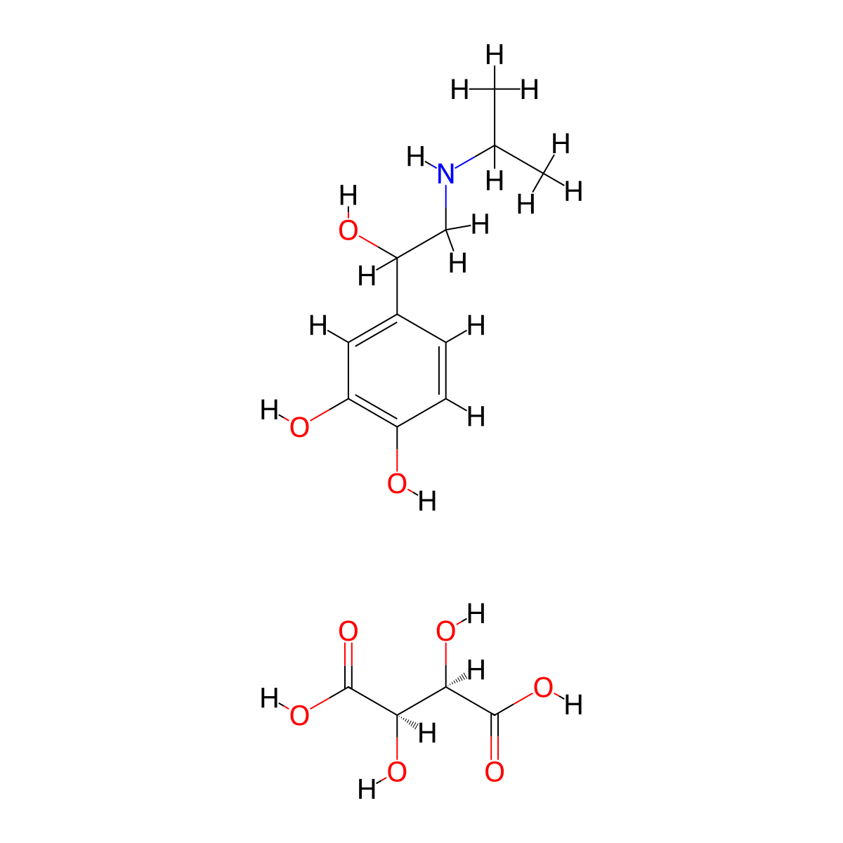 Isoproterenol bitartrate molecular structure, CAS 59-60-9