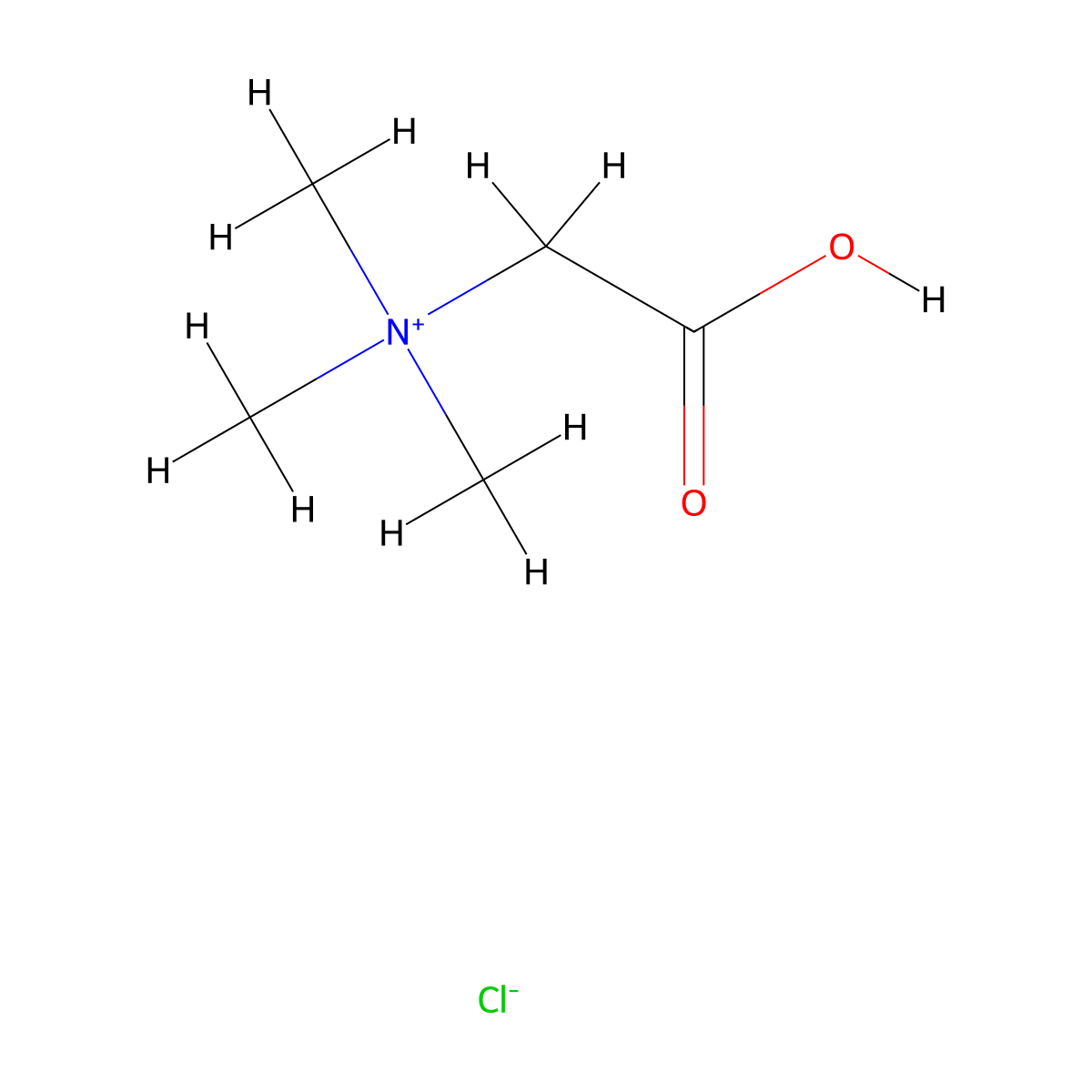 Betaine chloride molecular structure, CAS 590-46-5