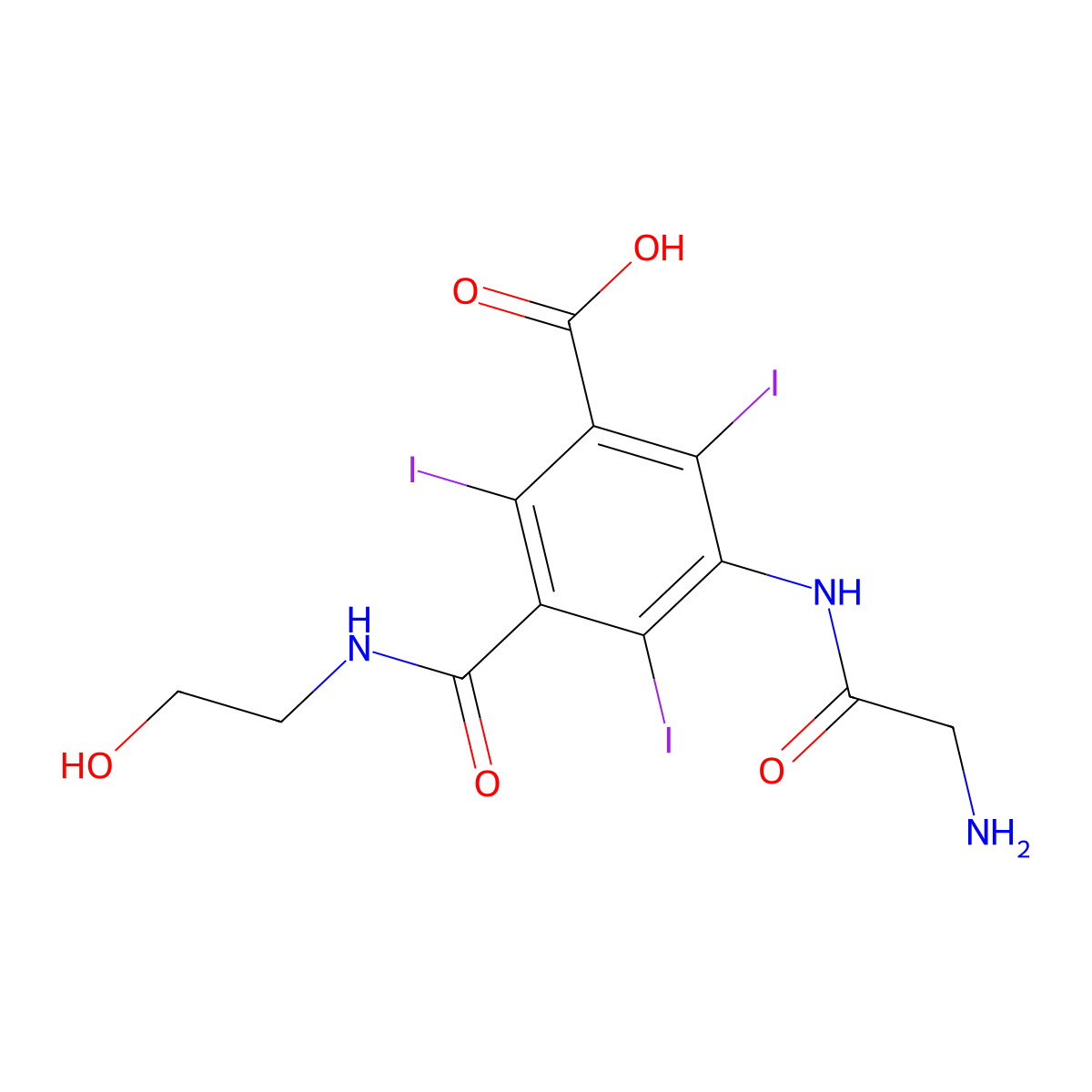 3-((Aminoacetyl)amino)-5-(((2-hydroxyethyl)amino)carbonyl)-2,4,6-triiodobenzoic acid molecular structure, CAS 59017-39-9
