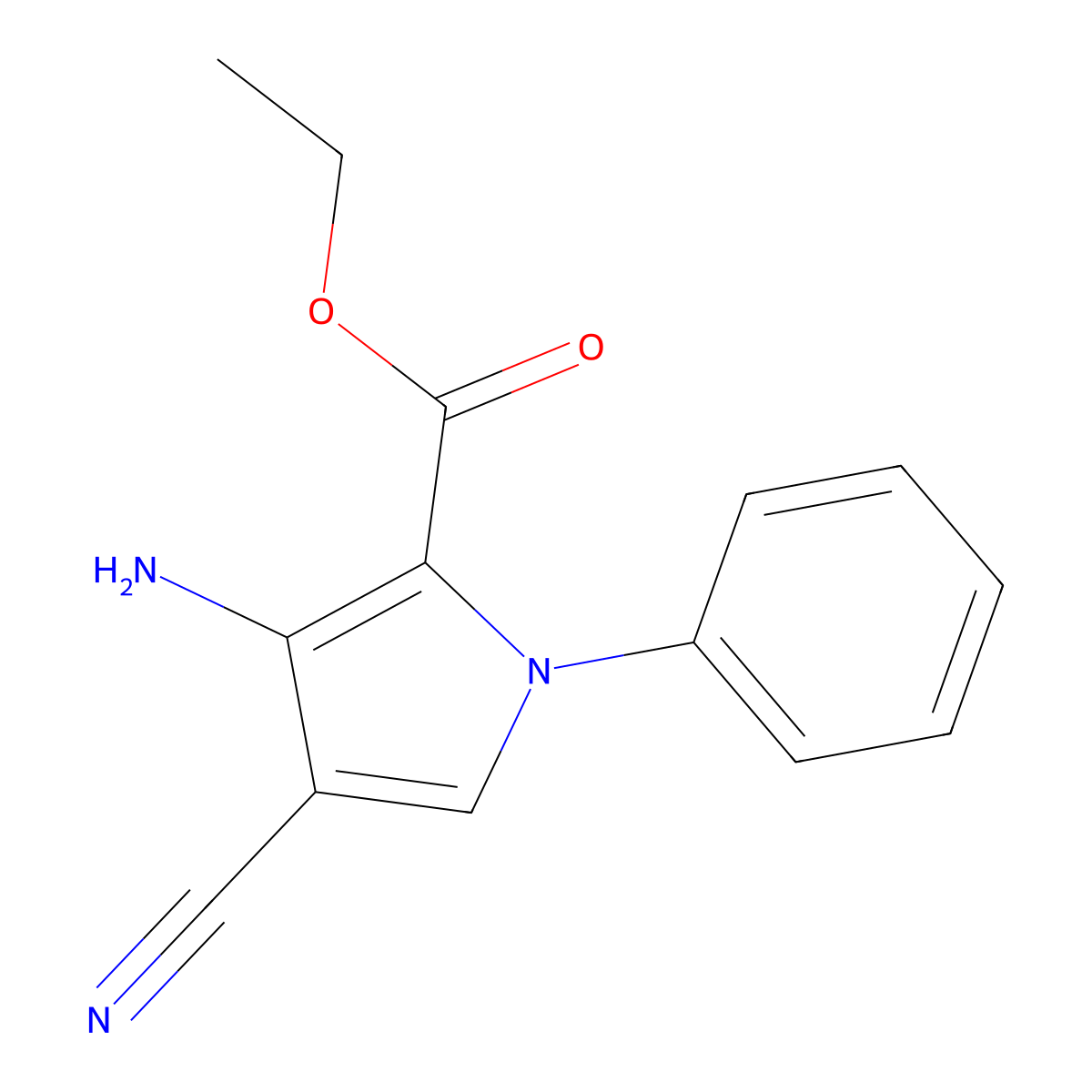 Ethyl 3-amino-4-cyano-1-phenyl-1H-pyrrole-2-carboxylate molecular structure, CAS 59021-51-1