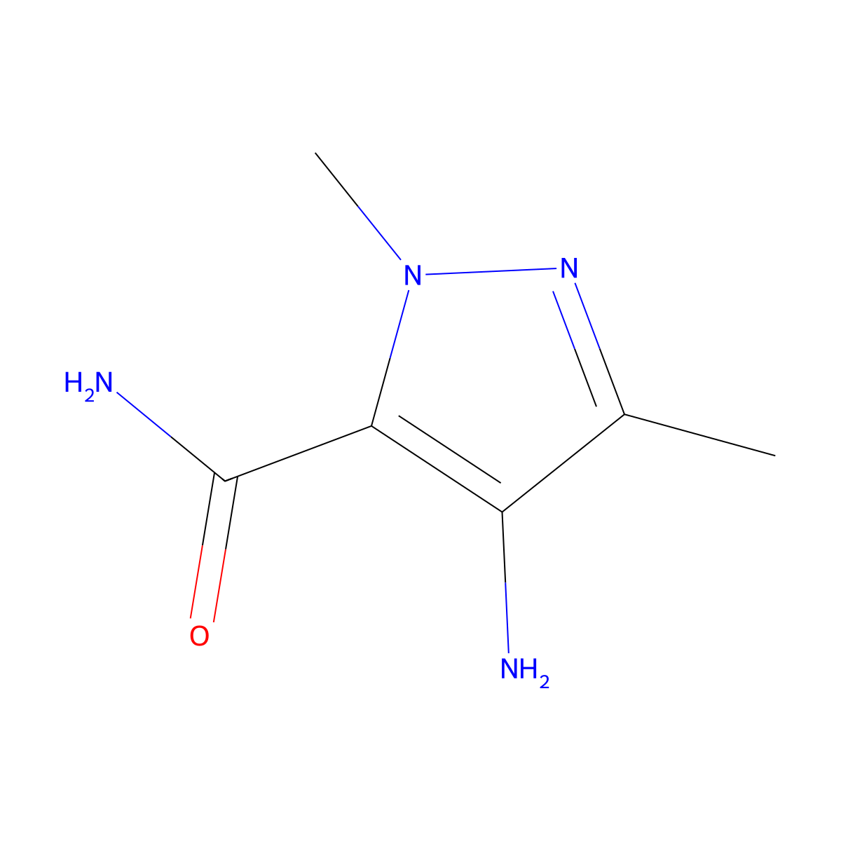 4-amino-1,3-dimethyl-1H-pyrazole-5-carboxamide molecular structure, CAS 59023-32-4