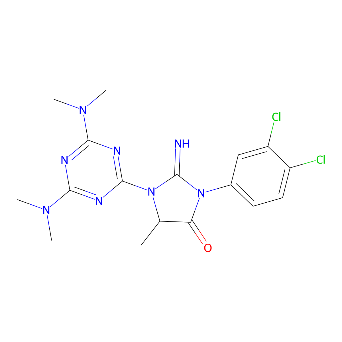 1-[4,6-Bis(dimethylamino)-1,3,5-triazin-2-yl]-3-(3,4-dichlorophenyl)-2-imino-5-methylimidazolidin-4-one molecular structure, CAS 5903-59-3