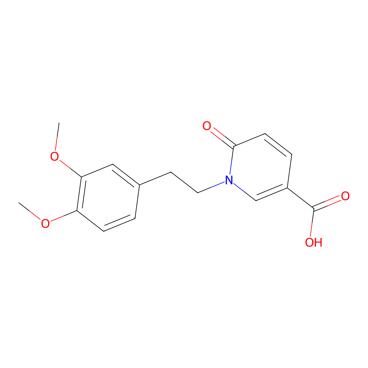 3-Pyridinecarboxylic acid,1-[2-(3,4-dimethoxyphenyl)ethyl]-1,6-dihydro-6-oxo- molecular structure, CAS 59033-40-8