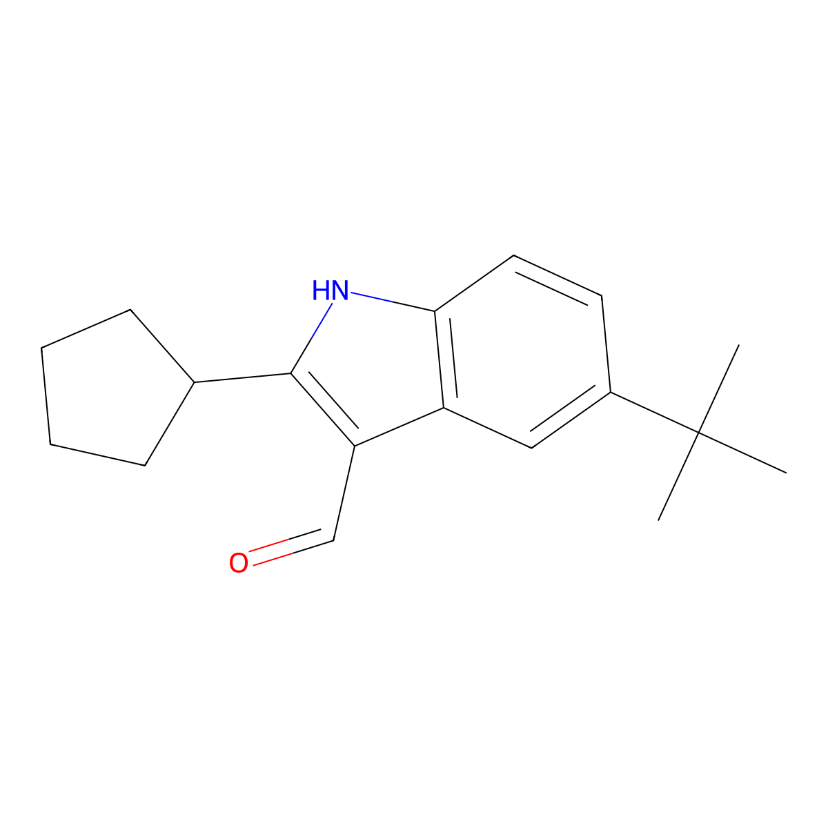 5-tert-butyl-2-cyclopentyl-1H-indole-3-carbaldehyde molecular structure, CAS 590347-39-0