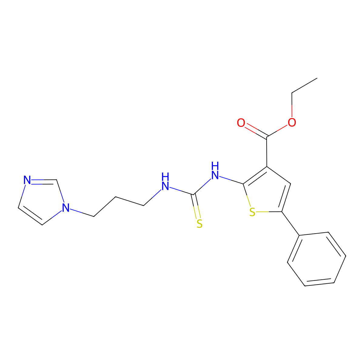 ethyl 2-({[3-(1H-imidazol-1-yl)propyl]carbamothioyl}amino)-5-phenylthiophene-3-carboxylate molecular structure, CAS 590350-03-1