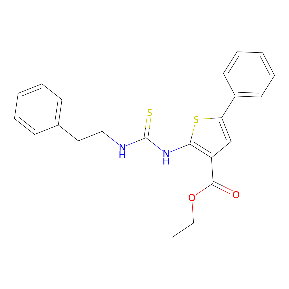 Ethyl 5-phenyl-2-{[(2-phenylethyl)carbamothioyl]amino}thiophene-3-carboxylate molecular structure, CAS 590350-05-3