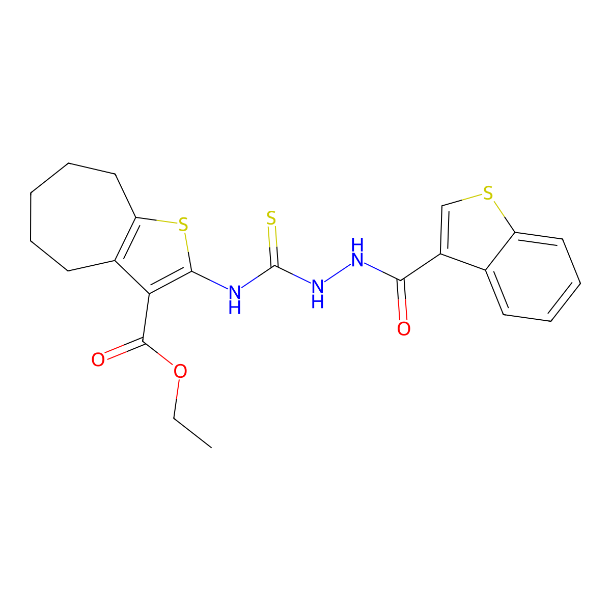 ethyl 2-({[2-(1-benzothiophen-3-ylcarbonyl)hydrazinyl]carbonothioyl}amino)-5,6,7,8-tetrahydro-4H-cyclohepta[b]thiophene-3-carboxylate molecular structure, CAS 590350-26-8
