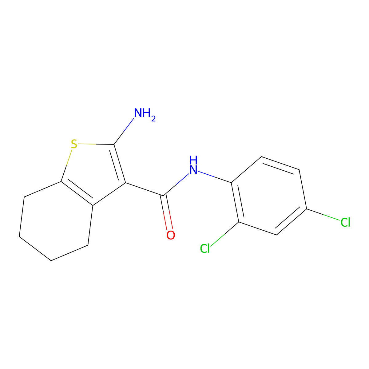 2-amino-N-(2,4-dichlorophenyl)-4,5,6,7-tetrahydro-1-benzothiophene-3-carboxamide molecular structure, CAS 590350-61-1