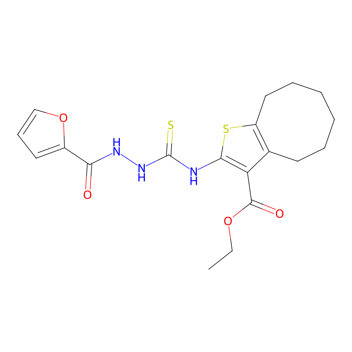 Ethyl 2-({[2-(furan-2-ylcarbonyl)hydrazinyl]carbonothioyl}amino)-4,5,6,7,8,9-hexahydrocycloocta[b]thiophene-3-carboxylate molecular structure, CAS 590351-02-3