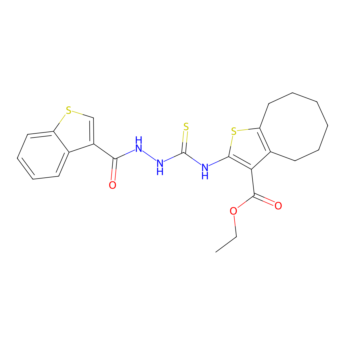 Ethyl 2-({[2-(1-benzothiophen-3-ylcarbonyl)hydrazinyl]carbonothioyl}amino)-4,5,6,7,8,9-hexahydrocycloocta[b]thiophene-3-carboxylate molecular structure, CAS 590351-06-7