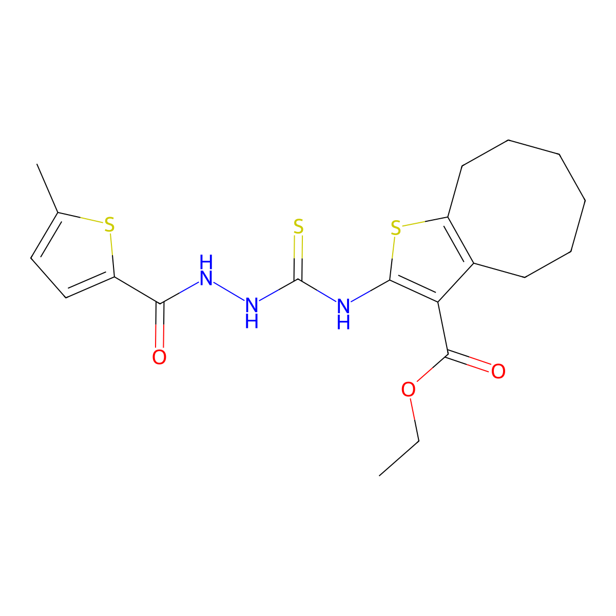 Ethyl 2-[[(5-methylthiophene-2-carbonyl)amino]carbamothioylamino]-4,5,6,7,8,9-hexahydrocycloocta[b]thiophene-3-carboxylate molecular structure, CAS 590351-15-8