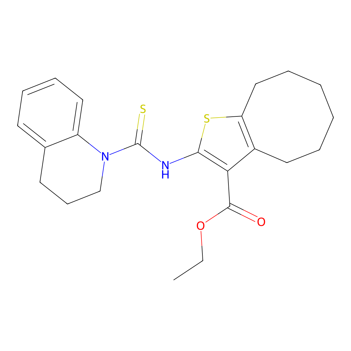 ethyl 2-[(3,4-dihydroquinolin-1(2H)-ylcarbonothioyl)amino]-4,5,6,7,8,9-hexahydrocycloocta[b]thiophene-3-carboxylate molecular structure, CAS 590351-28-3