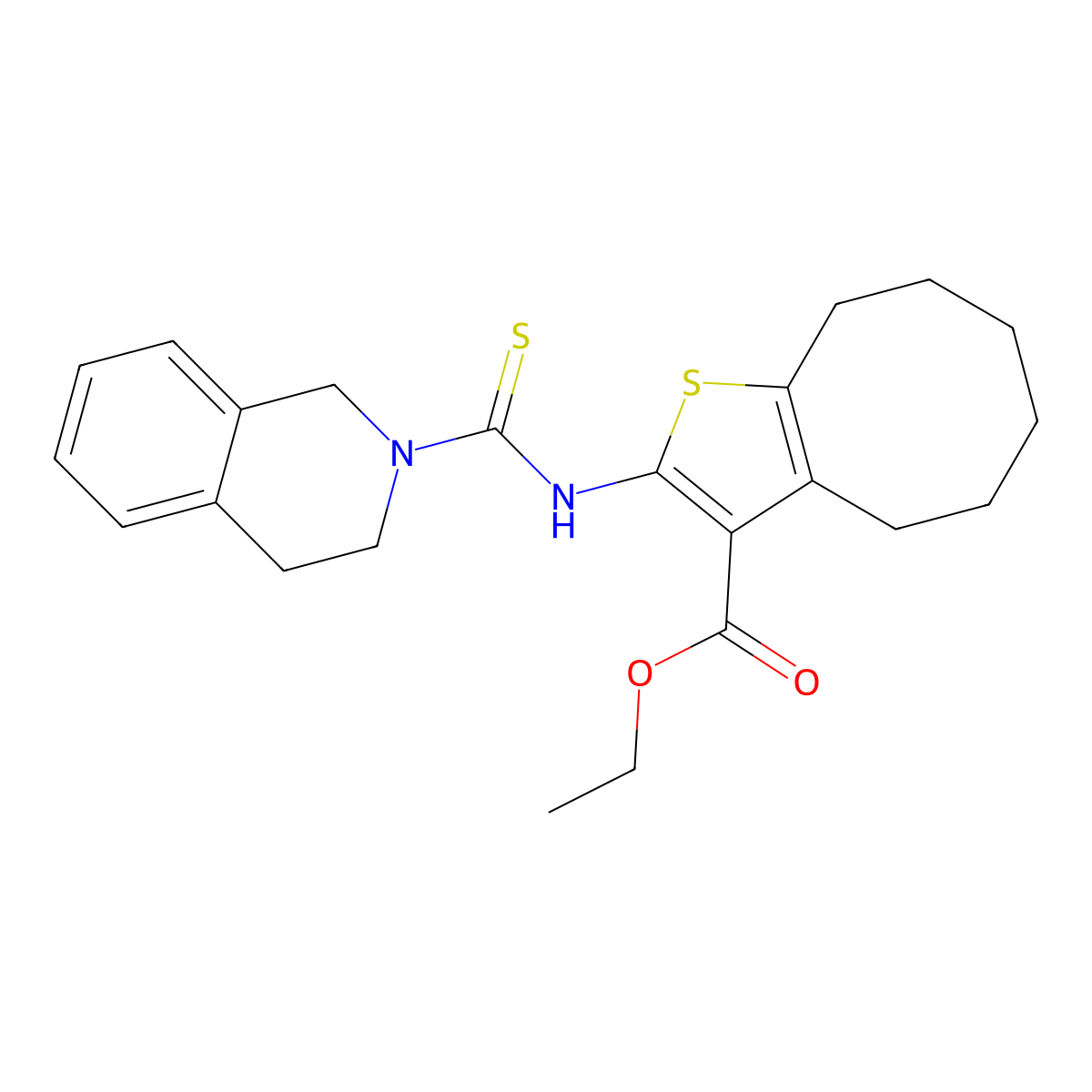 ethyl 2-[(3,4-dihydroisoquinolin-2(1H)-ylcarbonothioyl)amino]-4,5,6,7,8,9-hexahydrocycloocta[b]thiophene-3-carboxylate molecular structure, CAS 590351-29-4