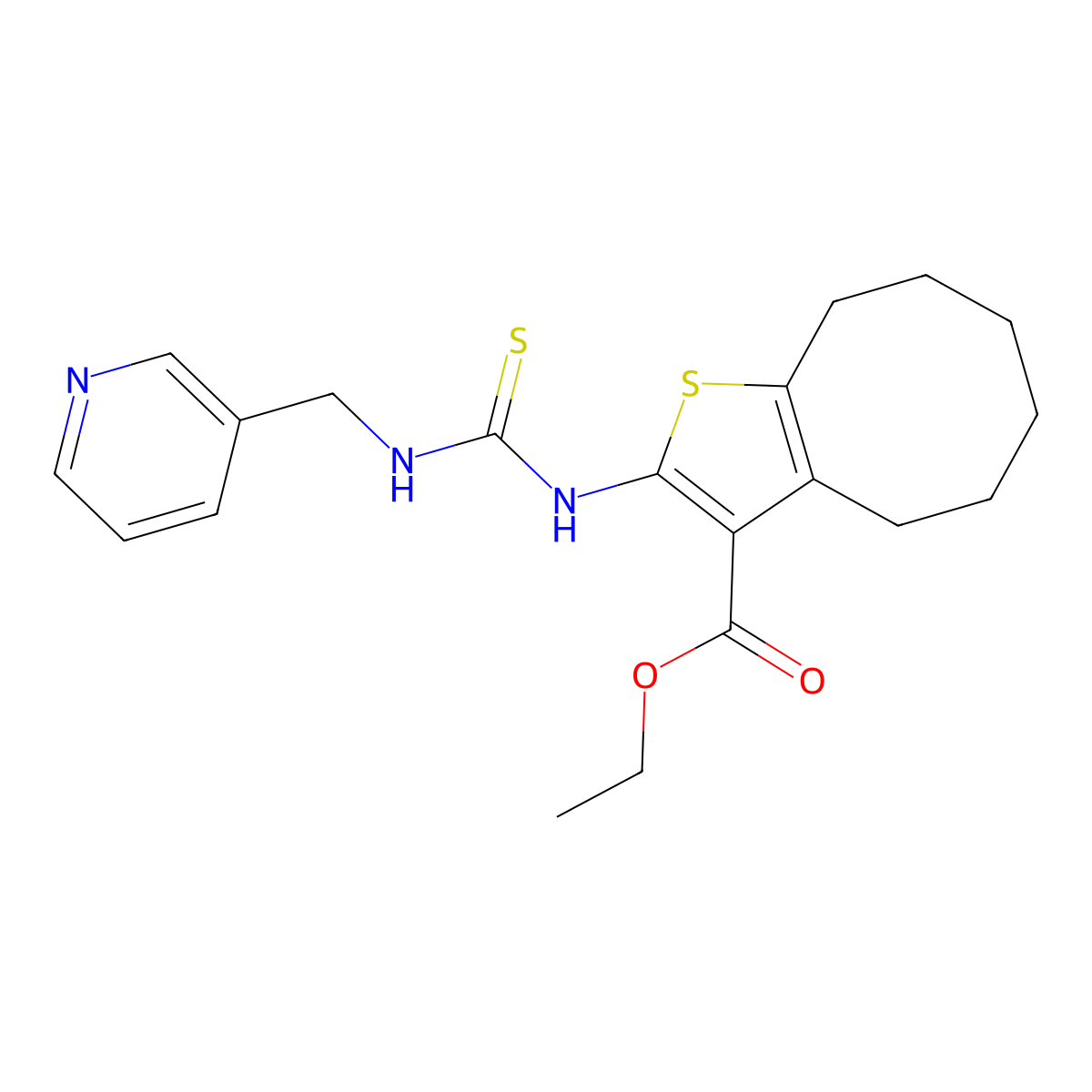 Ethyl 2-{[(pyridin-3-ylmethyl)carbamothioyl]amino}-4,5,6,7,8,9-hexahydrocycloocta[b]thiophene-3-carboxylate molecular structure, CAS 590351-33-0