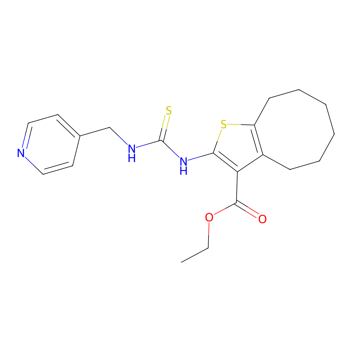 Ethyl 2-{[(pyridin-4-ylmethyl)carbamothioyl]amino}-4,5,6,7,8,9-hexahydrocycloocta[b]thiophene-3-carboxylate molecular structure, CAS 590351-34-1