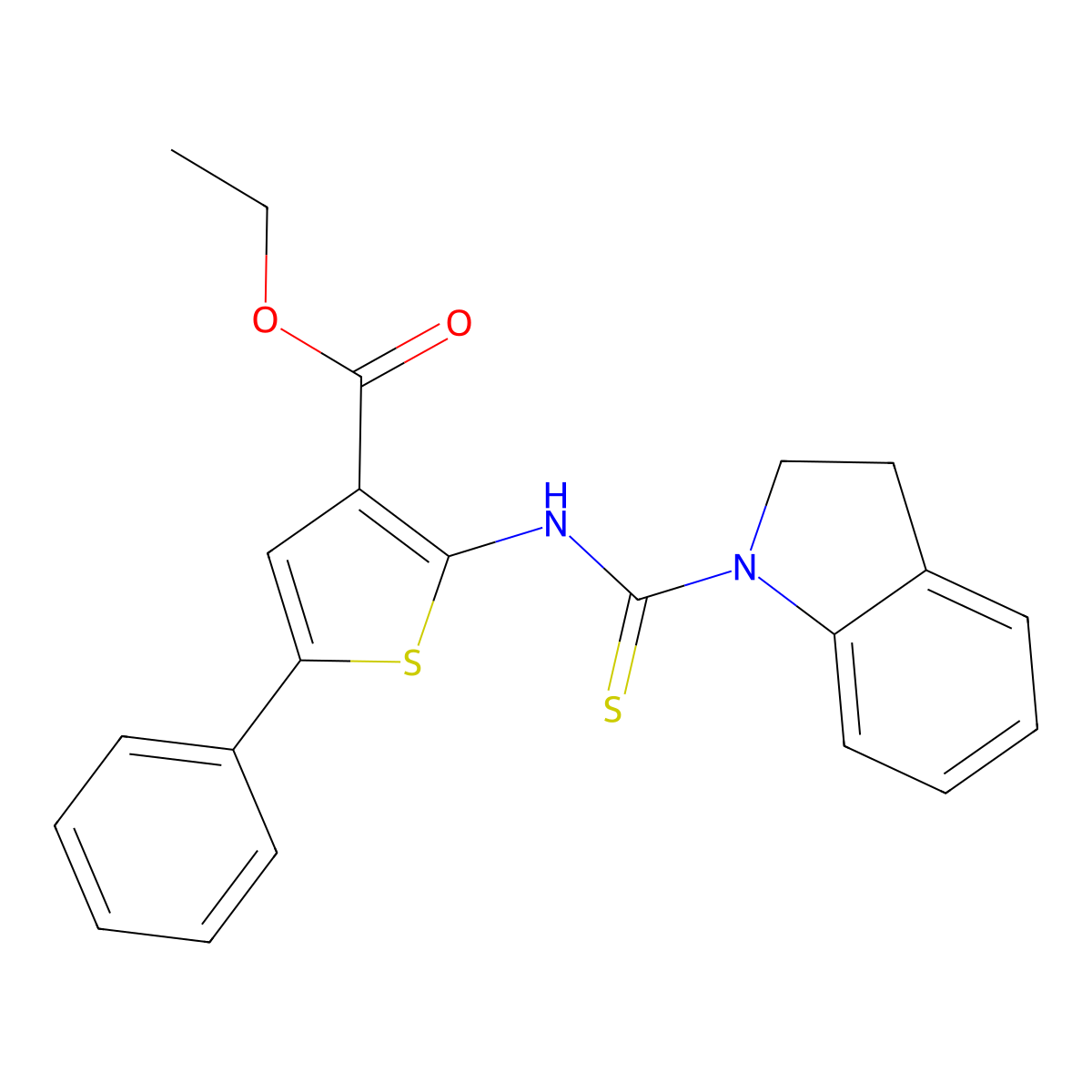 Ethyl 2-[(indolinylthioxomethyl)amino]-5-phenylthiophene-3-carboxylate molecular structure, CAS 590351-77-2