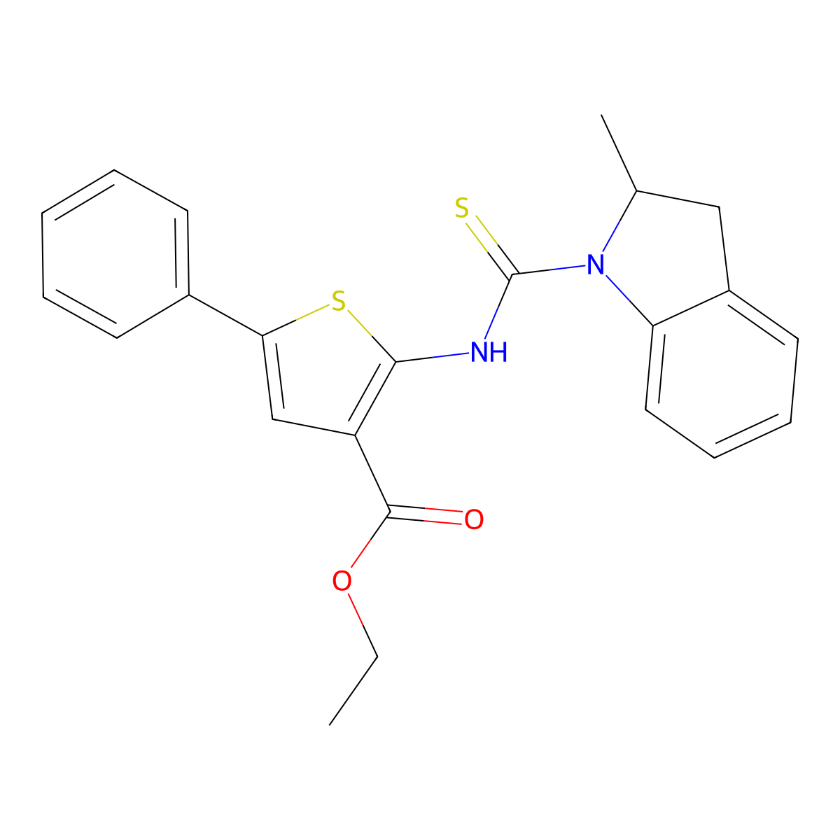ethyl 2-{[(2-methyl-2,3-dihydro-1H-indol-1-yl)carbonothioyl]amino}-5-phenylthiophene-3-carboxylate molecular structure, CAS 590351-81-8