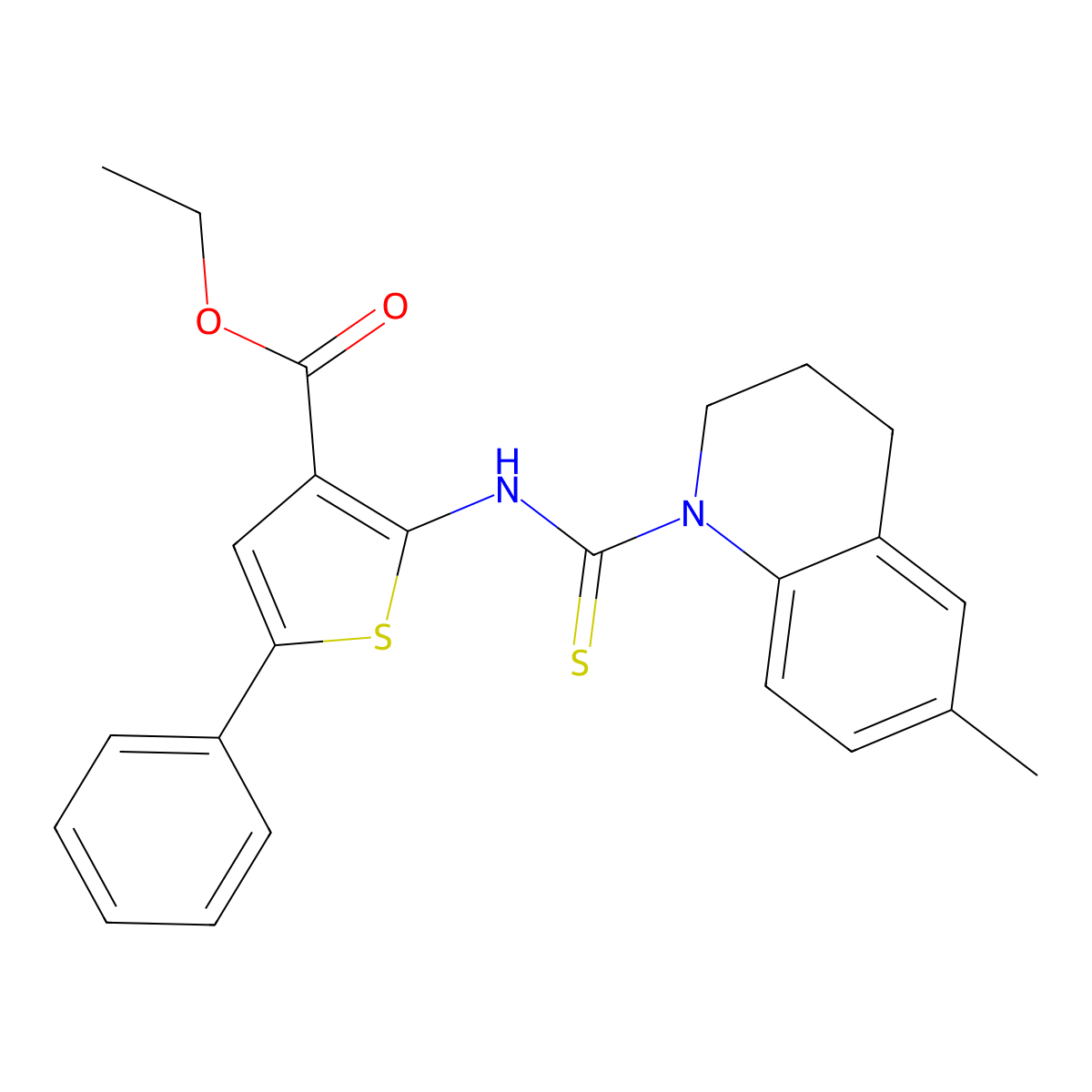 ethyl 2-{[(6-methyl-3,4-dihydroquinolin-1(2H)-yl)carbonothioyl]amino}-5-phenylthiophene-3-carboxylate molecular structure, CAS 590351-84-1