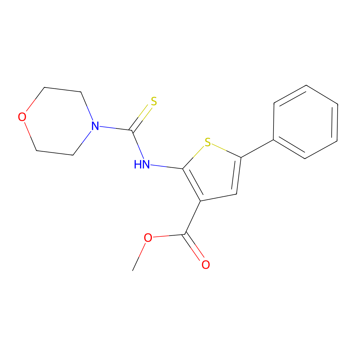 Methyl 2-[(morpholin-4-ylcarbonothioyl)amino]-5-phenylthiophene-3-carboxylate molecular structure, CAS 590351-98-7