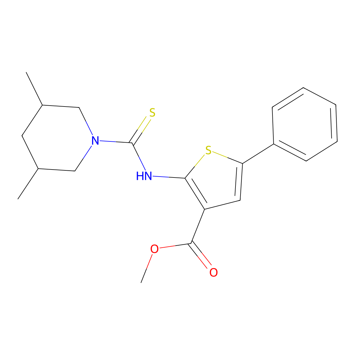 Methyl 2-{[(3,5-dimethylpiperidin-1-yl)carbonothioyl]amino}-5-phenylthiophene-3-carboxylate molecular structure, CAS 590352-00-4