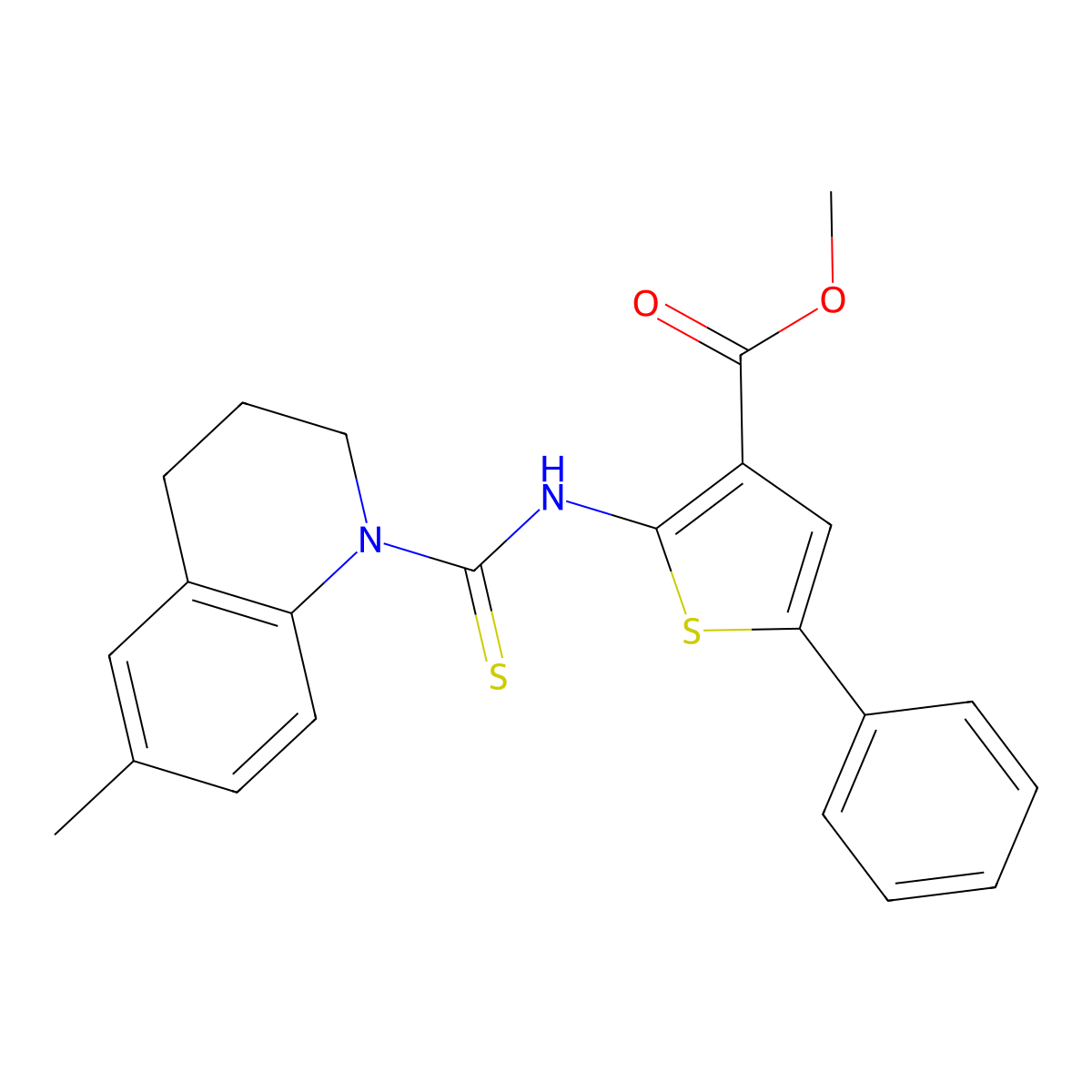 methyl 2-{[(6-methyl-3,4-dihydroquinolin-1(2H)-yl)carbonothioyl]amino}-5-phenylthiophene-3-carboxylate molecular structure, CAS 590352-03-7