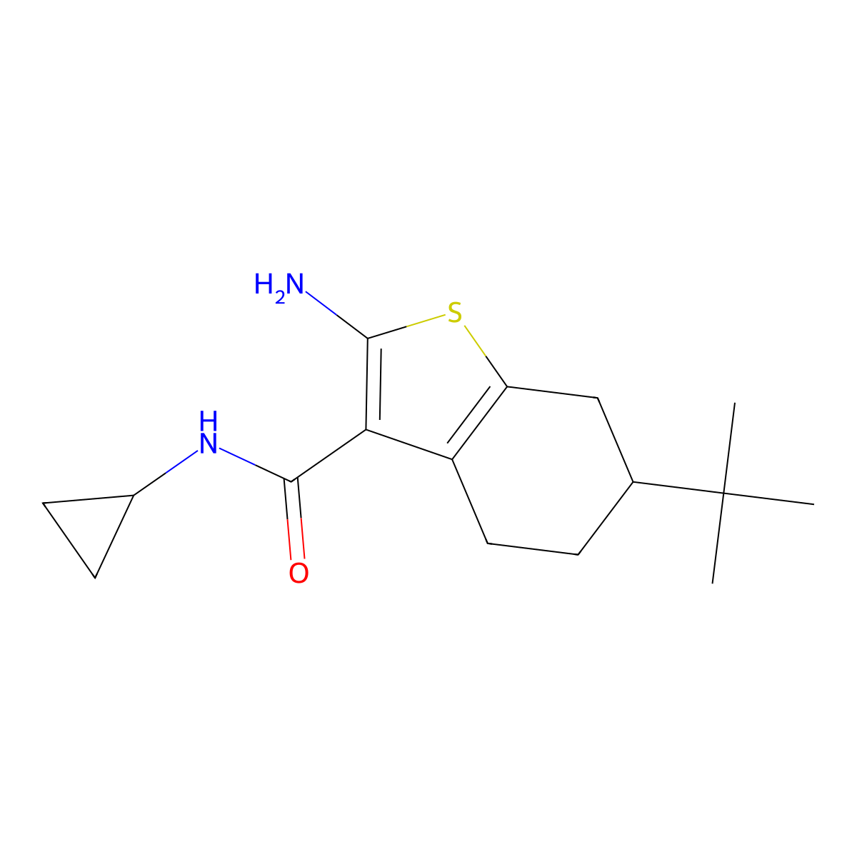 2-amino-6-tert-butyl-N-cyclopropyl-4,5,6,7-tetrahydro-1-benzothiophene-3-carboxamide molecular structure, CAS 590352-38-8