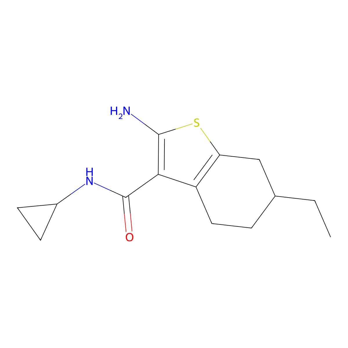 2-amino-N-cyclopropyl-6-ethyl-4,5,6,7-tetrahydro-1-benzothiophene-3-carboxamide molecular structure, CAS 590352-47-9