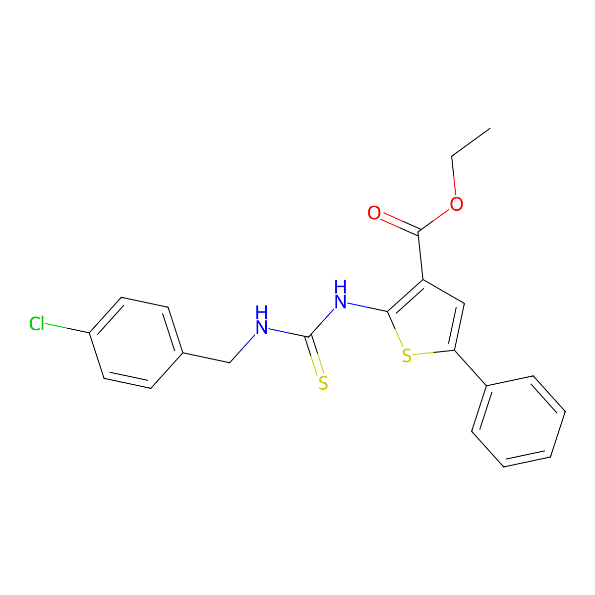 Ethyl 2-{[(4-chlorobenzyl)carbamothioyl]amino}-5-phenylthiophene-3-carboxylate molecular structure, CAS 590352-52-6