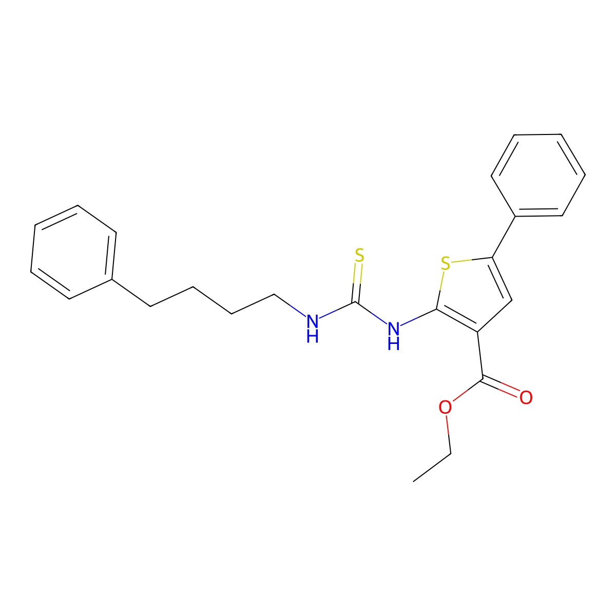 Ethyl 5-phenyl-2-{[(4-phenylbutyl)carbamothioyl]amino}thiophene-3-carboxylate molecular structure, CAS 590352-61-7