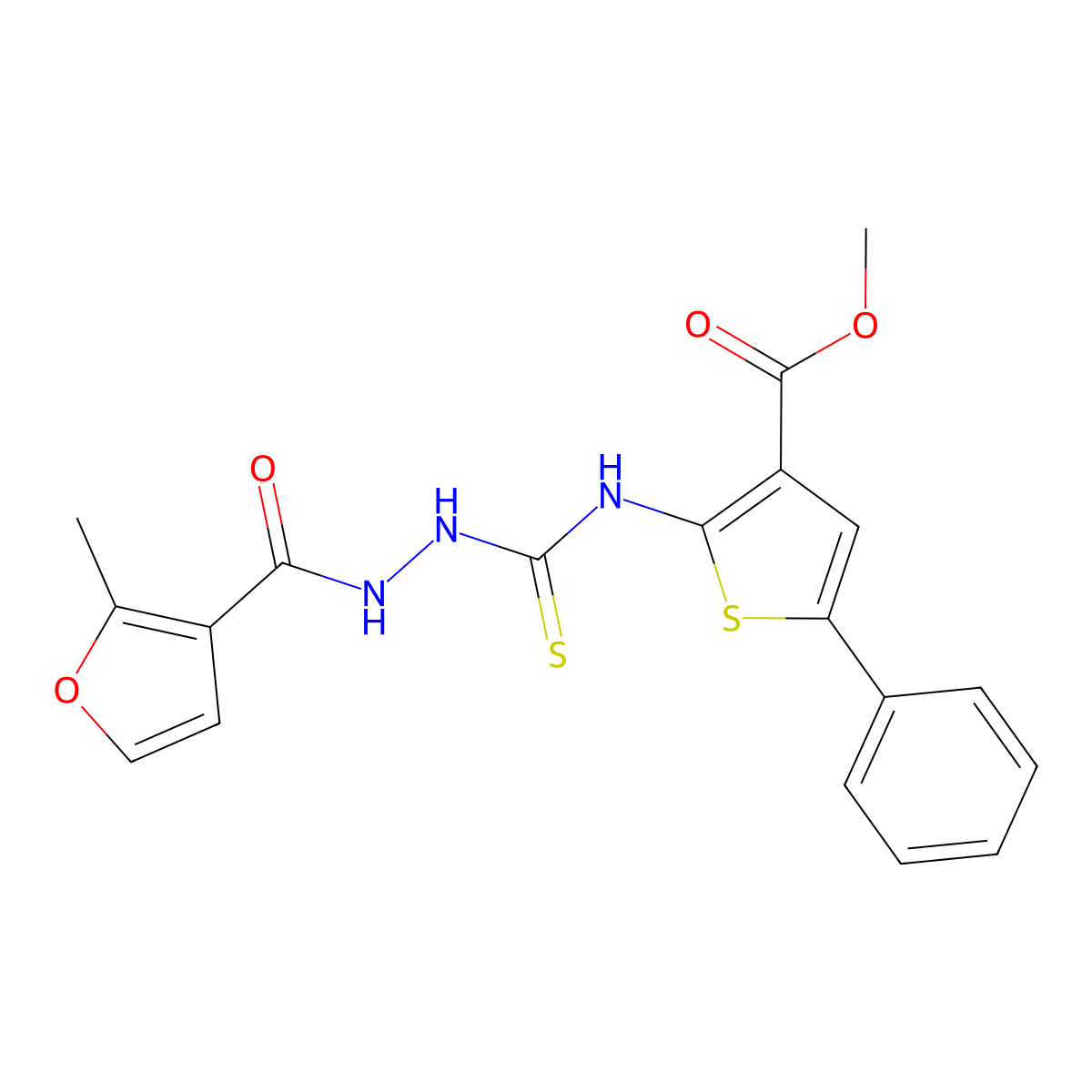 Methyl 2-[({2-[(2-methylfuran-3-yl)carbonyl]hydrazinyl}carbonothioyl)amino]-5-phenylthiophene-3-carboxylate molecular structure, CAS 590352-67-3