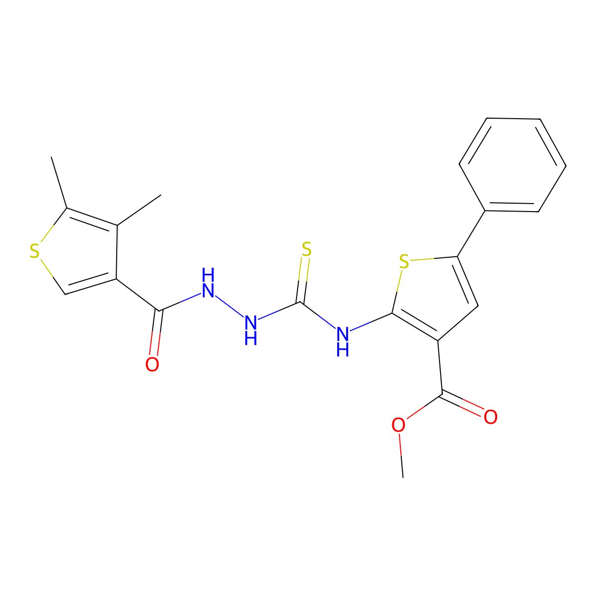 Methyl 2-[({2-[(4,5-dimethylthiophen-3-yl)carbonyl]hydrazinyl}carbonothioyl)amino]-5-phenylthiophene-3-carboxylate molecular structure, CAS 590352-69-5