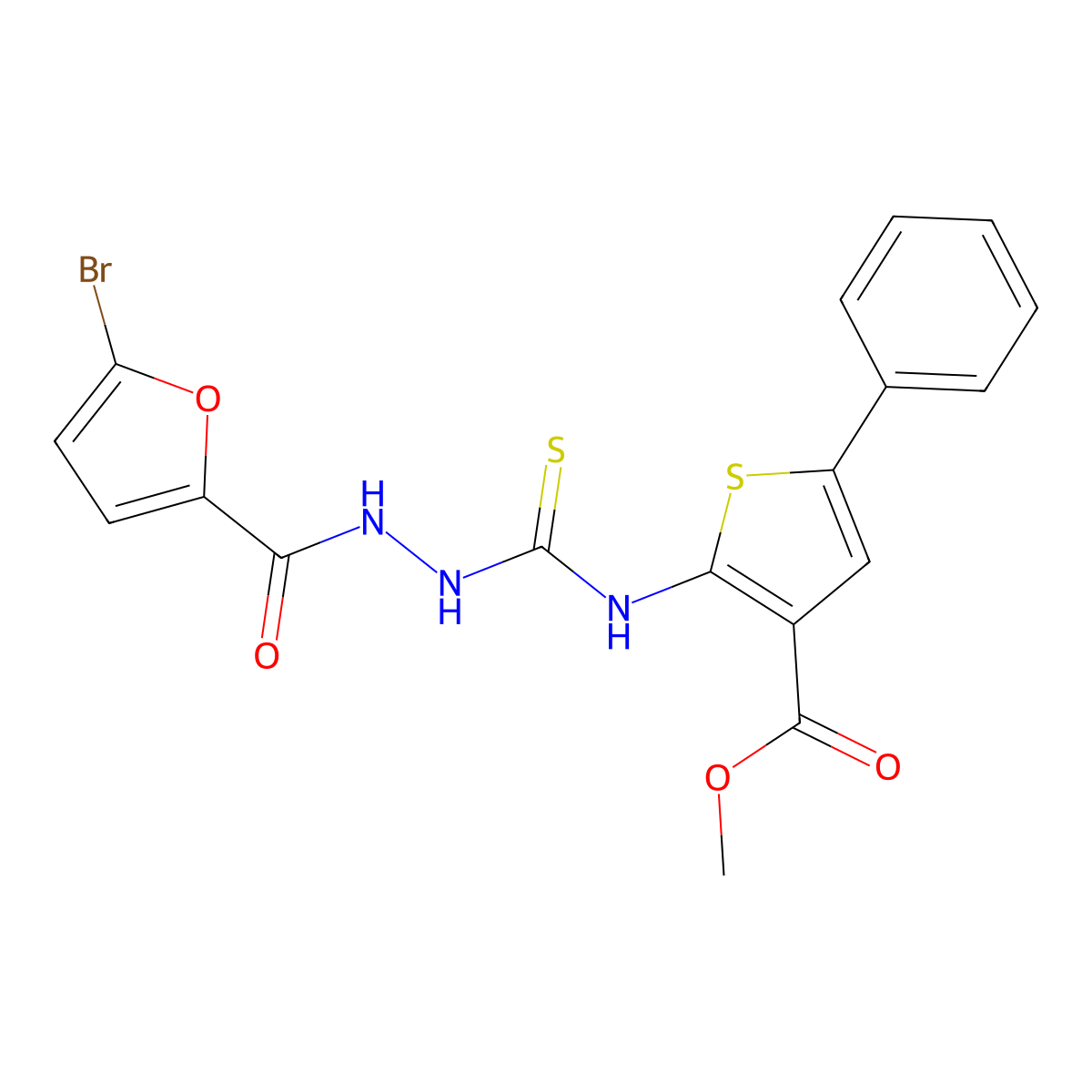 Methyl 2-[({2-[(5-bromofuran-2-yl)carbonyl]hydrazinyl}carbonothioyl)amino]-5-phenylthiophene-3-carboxylate molecular structure, CAS 590352-70-8