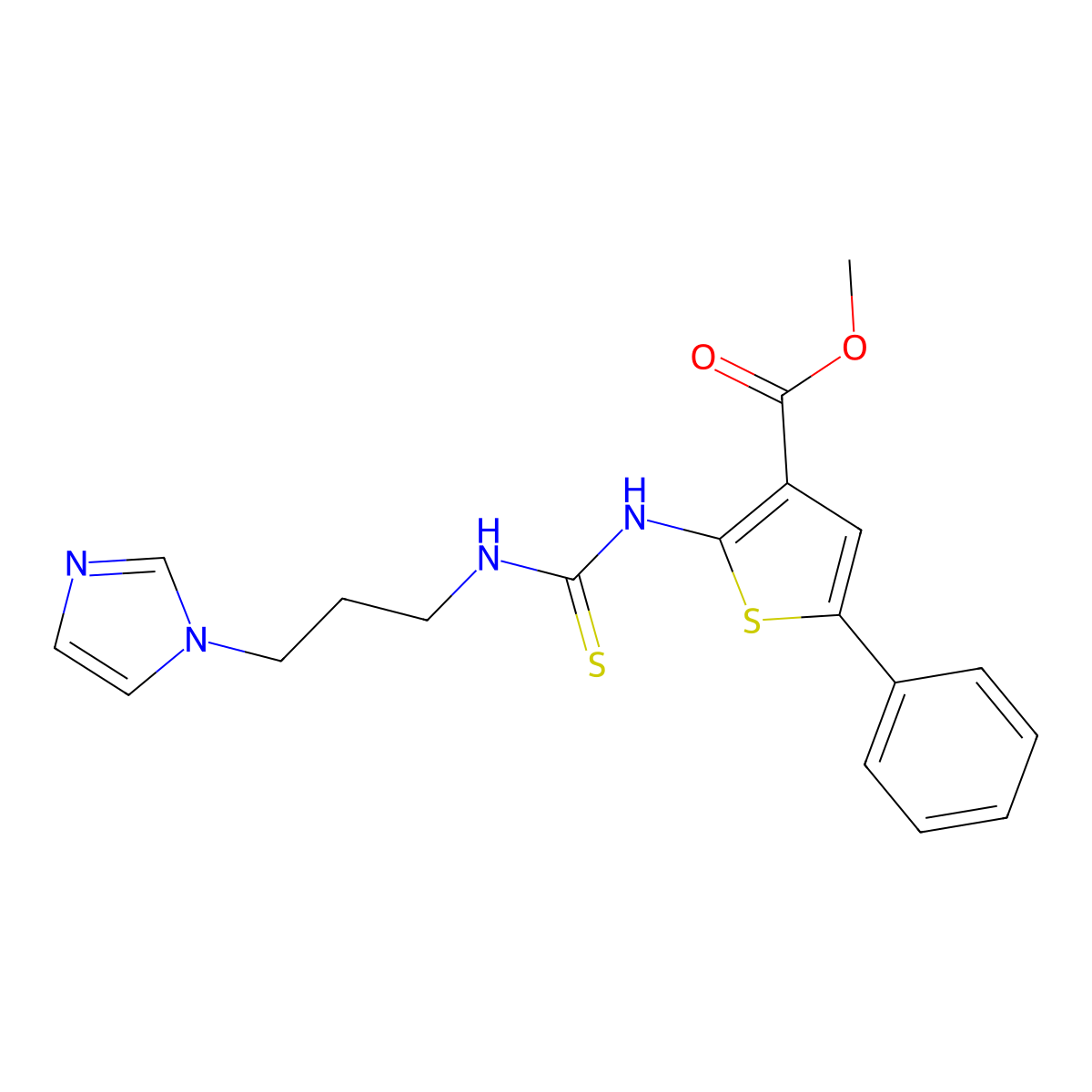 methyl 2-({[3-(1H-imidazol-1-yl)propyl]carbamothioyl}amino)-5-phenylthiophene-3-carboxylate molecular structure, CAS 590352-77-5