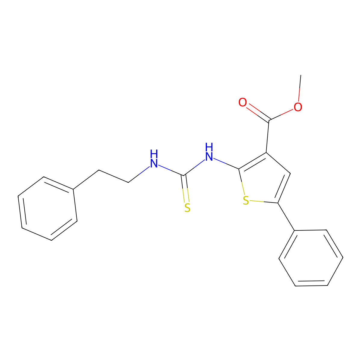 Methyl 5-phenyl-2-{[(2-phenylethyl)carbamothioyl]amino}thiophene-3-carboxylate molecular structure, CAS 590352-81-1