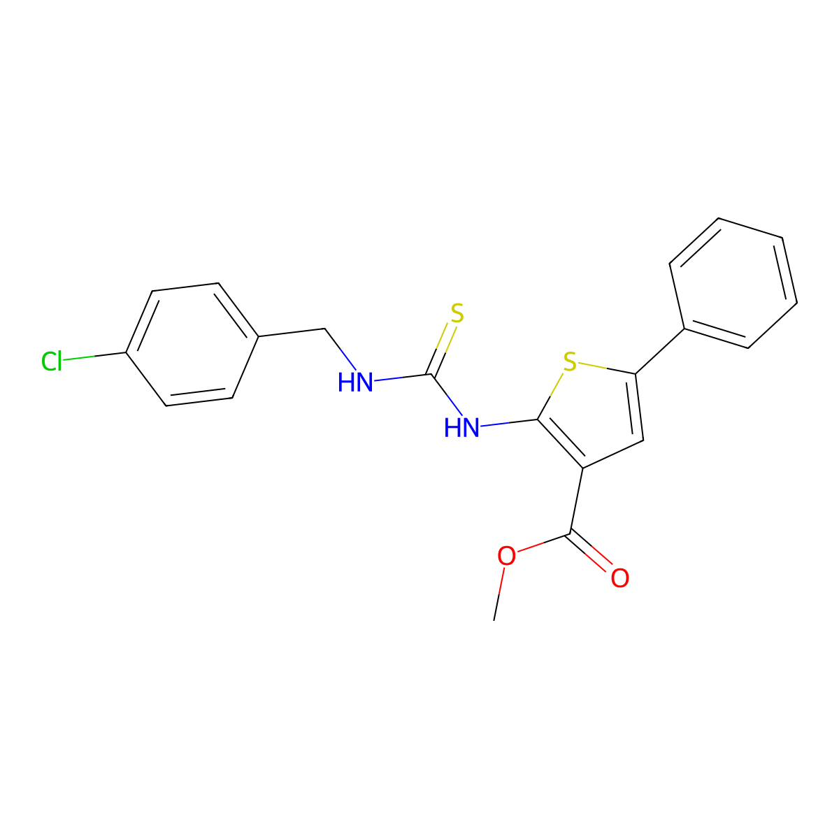 Methyl 2-{[(4-chlorobenzyl)carbamothioyl]amino}-5-phenylthiophene-3-carboxylate molecular structure, CAS 590352-84-4