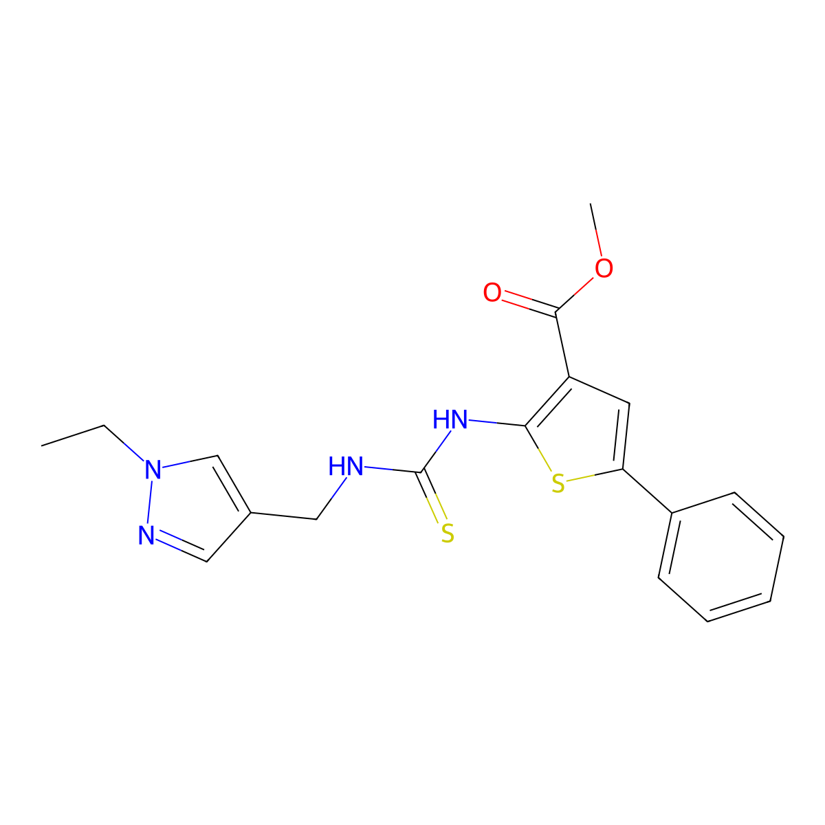 methyl 2-({[(1-ethyl-1H-pyrazol-4-yl)methyl]carbamothioyl}amino)-5-phenylthiophene-3-carboxylate molecular structure, CAS 590353-20-1
