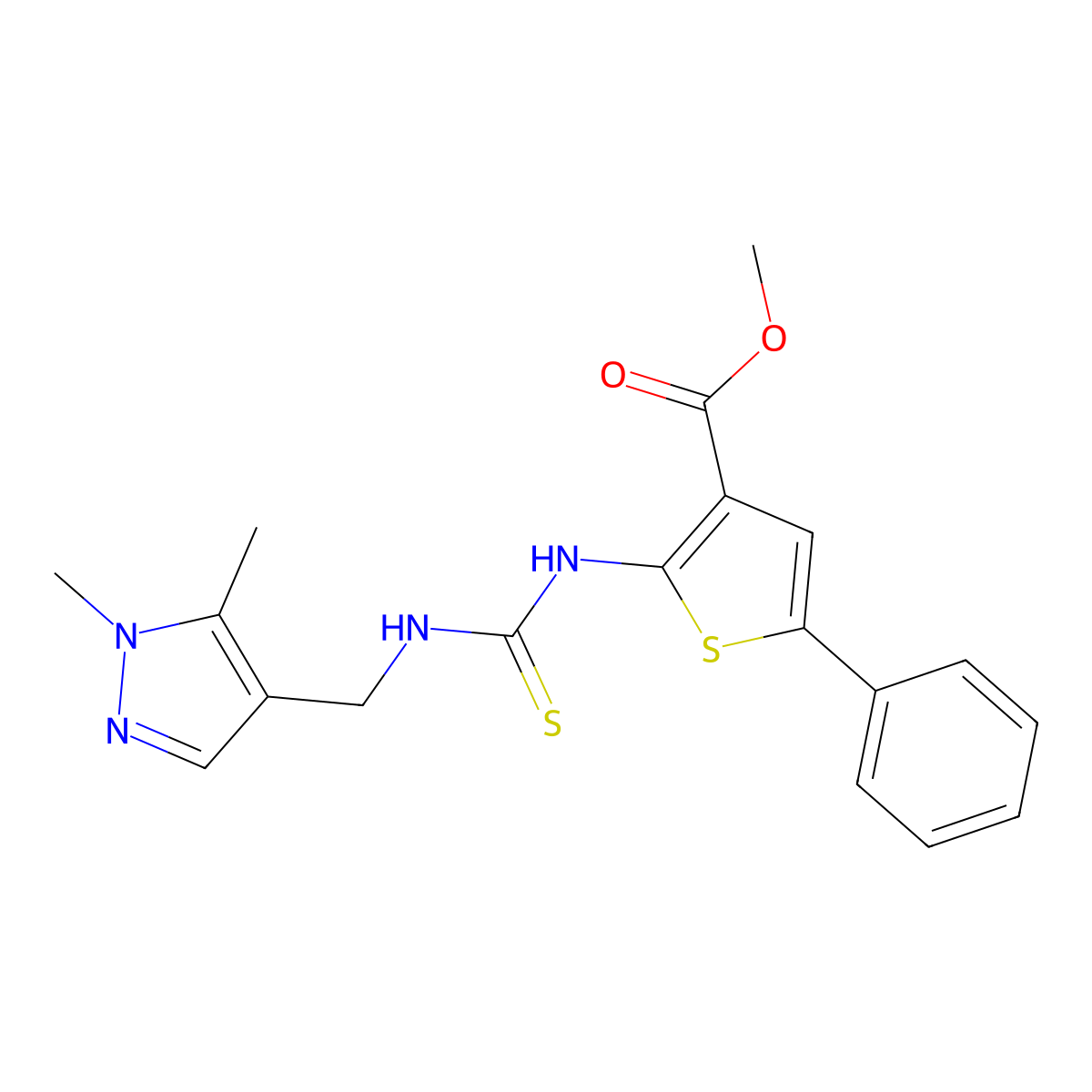 methyl 2-({[(1,5-dimethyl-1H-pyrazol-4-yl)methyl]carbamothioyl}amino)-5-phenylthiophene-3-carboxylate molecular structure, CAS 590353-29-0