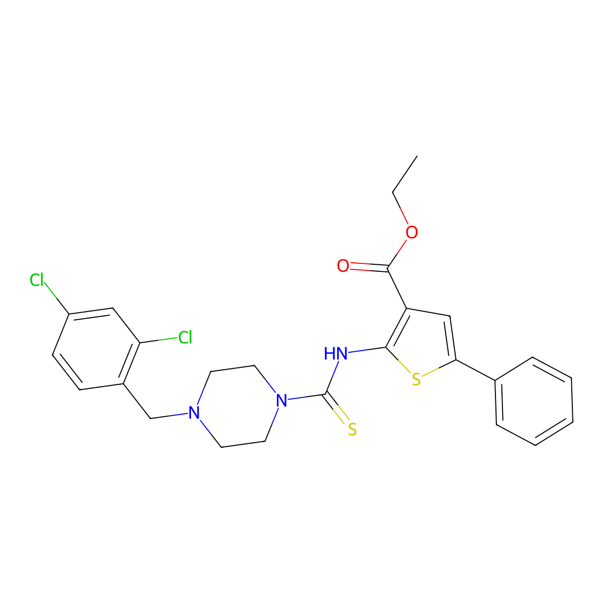 Ethyl 2-({[4-(2,4-dichlorobenzyl)piperazin-1-yl]carbonothioyl}amino)-5-phenylthiophene-3-carboxylate molecular structure, CAS 590353-34-7