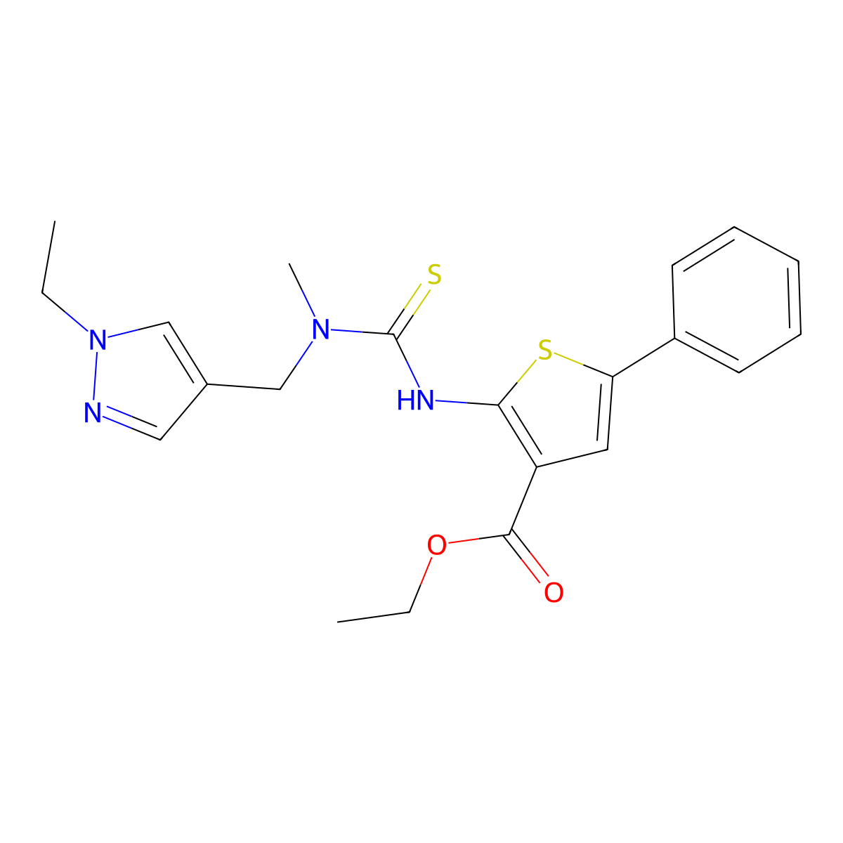 ethyl 2-({[(1-ethyl-1H-pyrazol-4-yl)methyl](methyl)carbamothioyl}amino)-5-phenylthiophene-3-carboxylate molecular structure, CAS 590353-36-9