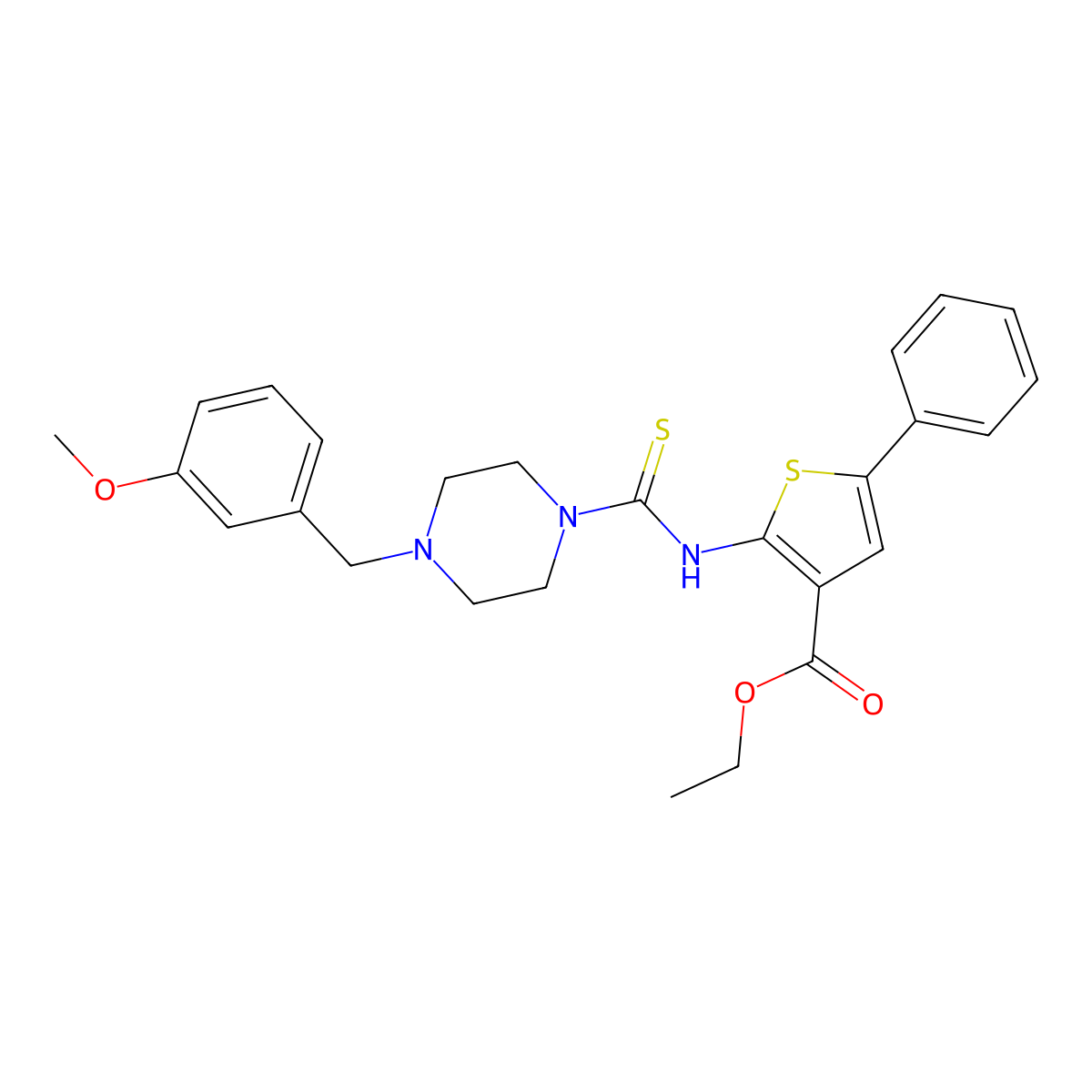 Ethyl 2-({[4-(3-methoxybenzyl)piperazin-1-yl]carbonothioyl}amino)-5-phenylthiophene-3-carboxylate molecular structure, CAS 590353-41-6