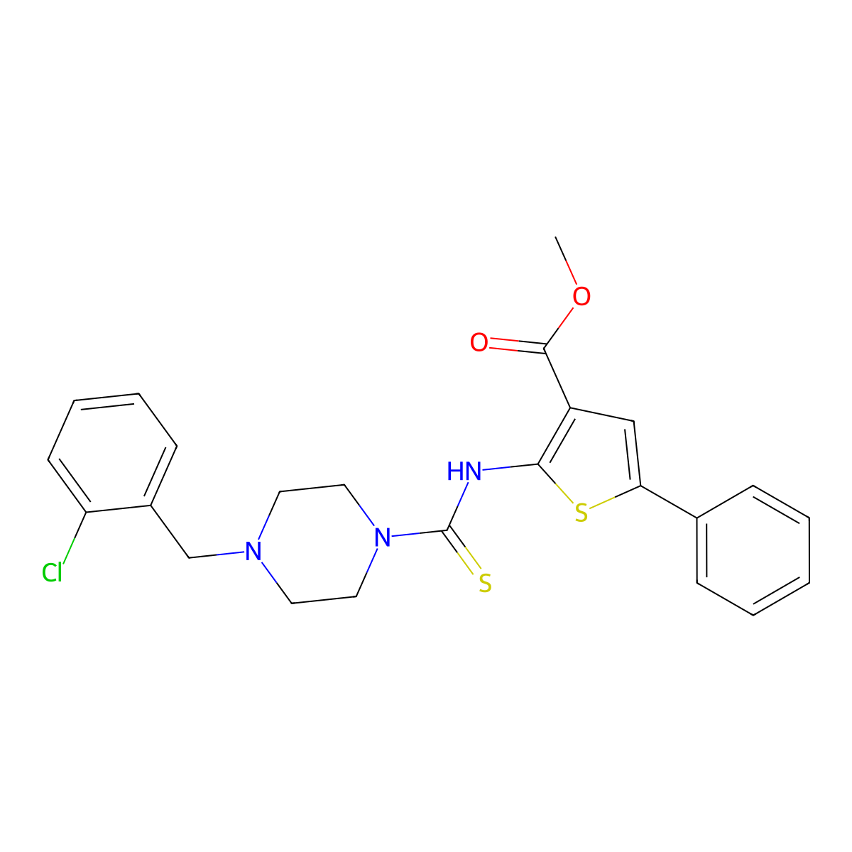 Methyl 2-({[4-(2-chlorobenzyl)piperazin-1-yl]carbonothioyl}amino)-5-phenylthiophene-3-carboxylate molecular structure, CAS 590353-45-0