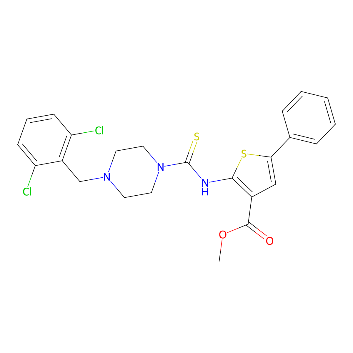 Methyl 2-({[4-(2,6-dichlorobenzyl)piperazin-1-yl]carbonothioyl}amino)-5-phenylthiophene-3-carboxylate molecular structure, CAS 590353-46-1