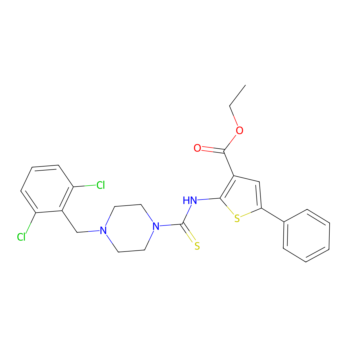 Ethyl 2-({[4-(2,6-dichlorobenzyl)piperazin-1-yl]carbonothioyl}amino)-5-phenylthiophene-3-carboxylate molecular structure, CAS 590353-56-3
