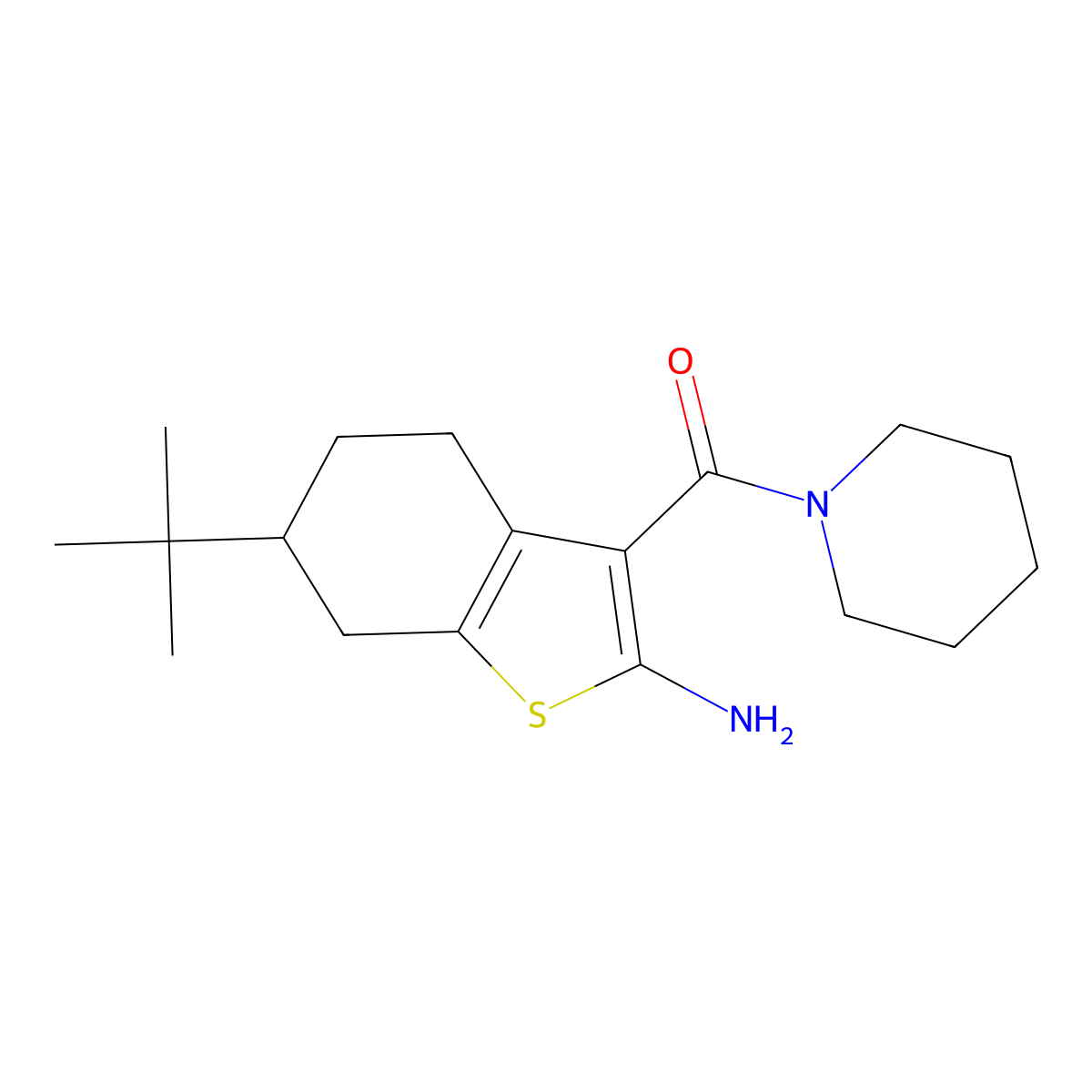 6-Tert-butyl-3-(piperidin-1-ylcarbonyl)-4,5,6,7-tetrahydro-1-benzothien-2-ylamine molecular structure, CAS 590353-65-4