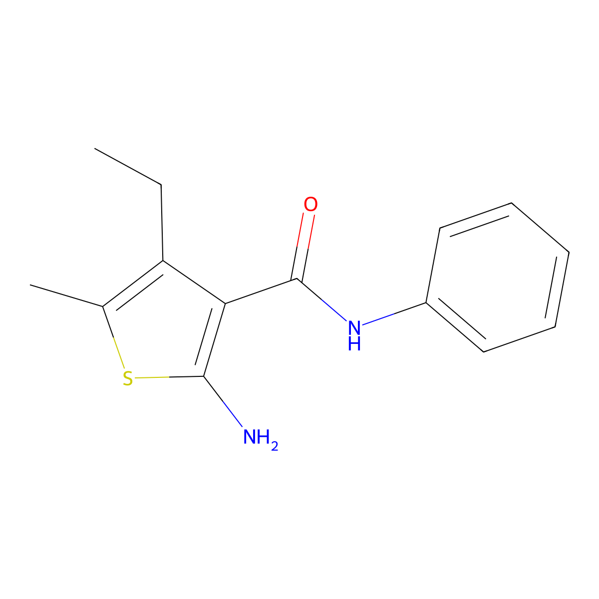 2-amino-4-ethyl-5-methyl-N-phenylthiophene-3-carboxamide molecular structure, CAS 590353-67-6